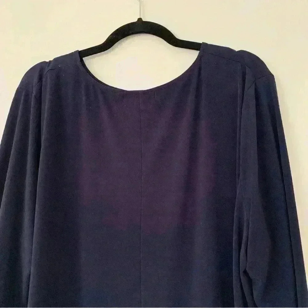 Lauren Ralph Lauren 3X Top Shirt Navy Blue Scoop Neck Keyhole 3/4 Sleeve - Picture 3 of 6